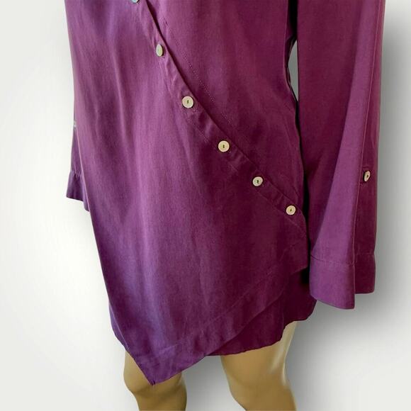 Soft Surroundings Asymmetrical Button Tunic Tops Roll Tab Sleeves Size PL Purple - Picture 8 of 16